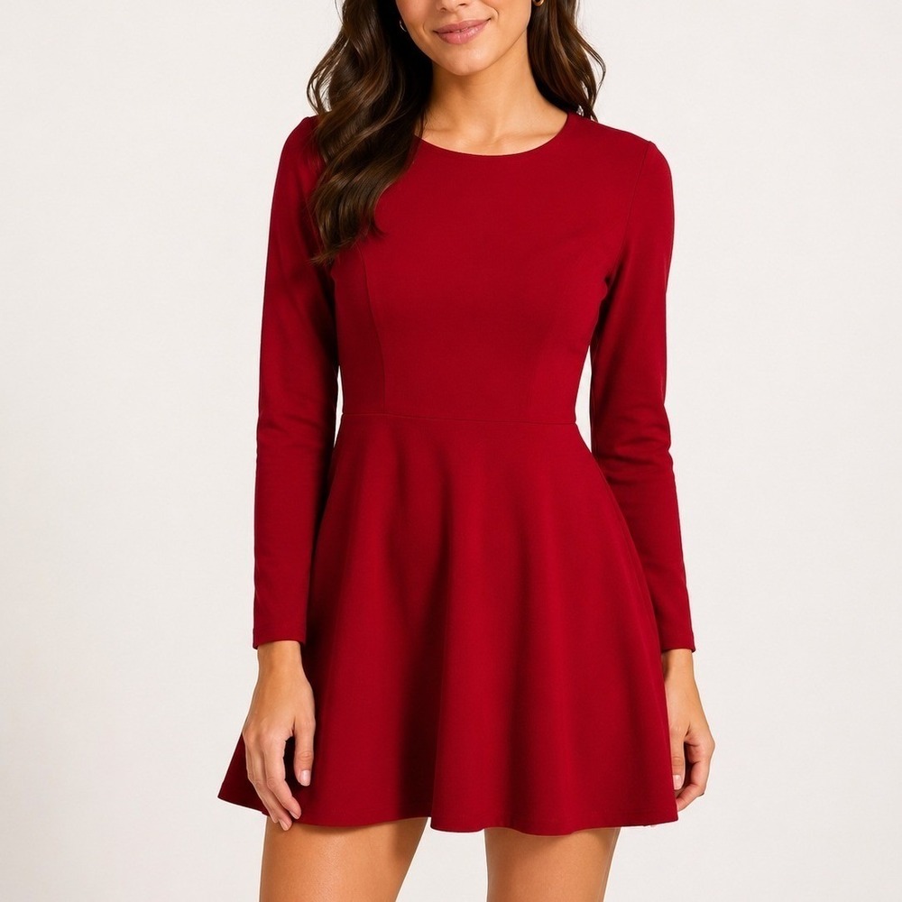 Lulus Forever Chic‎ Womens S Red Long Sleeve Fit Flare Skater Mini Dress